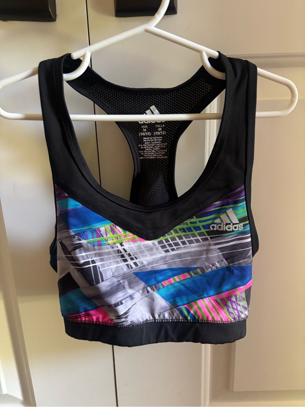 adidas Black Sports Bra with Multicolor Graphic Panels